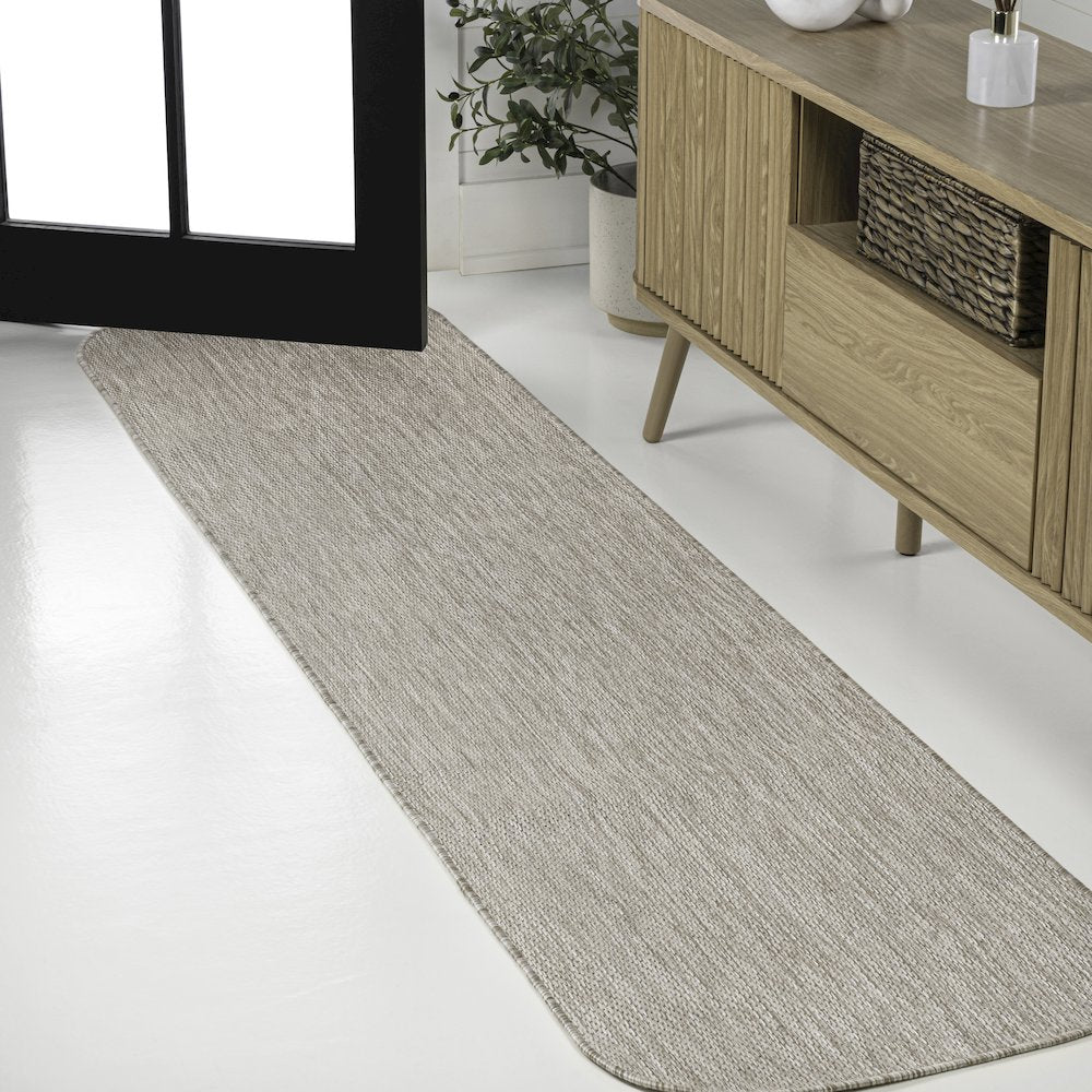 Radius Corner Solid Beige 2 ft. x 8 ft. Indoor/Outdoor Shaped Runner Rug