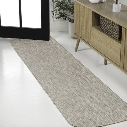 Radius Corner Solid Beige 2 ft. x 8 ft. Indoor/Outdoor Shaped Runner Rug