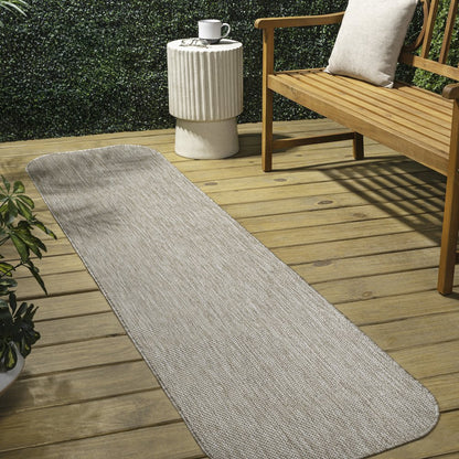 Radius Corner Solid Beige 2 ft. x 8 ft. Indoor/Outdoor Shaped Runner Rug