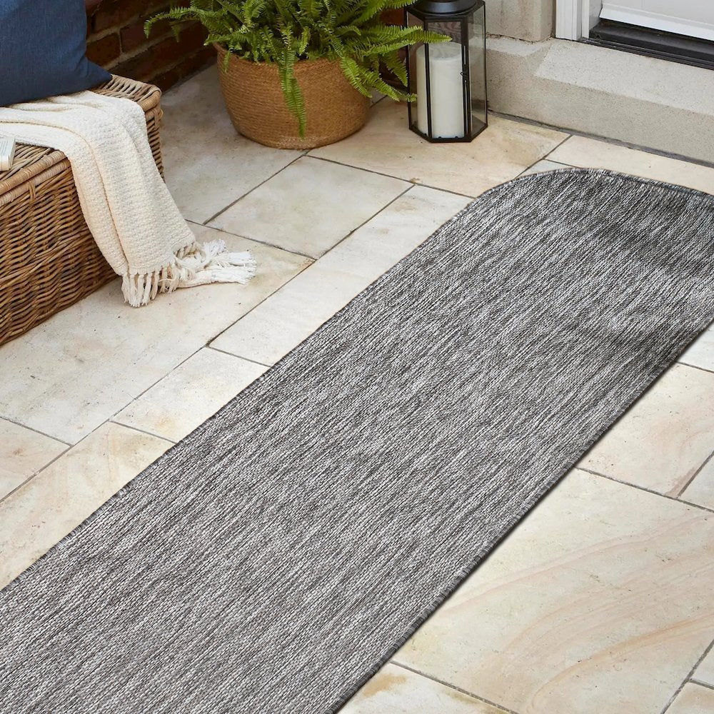 Radius Corner Solid Gray 2 ft. x 8 ft. Indoor/Outdoor Shaped Runner Rug