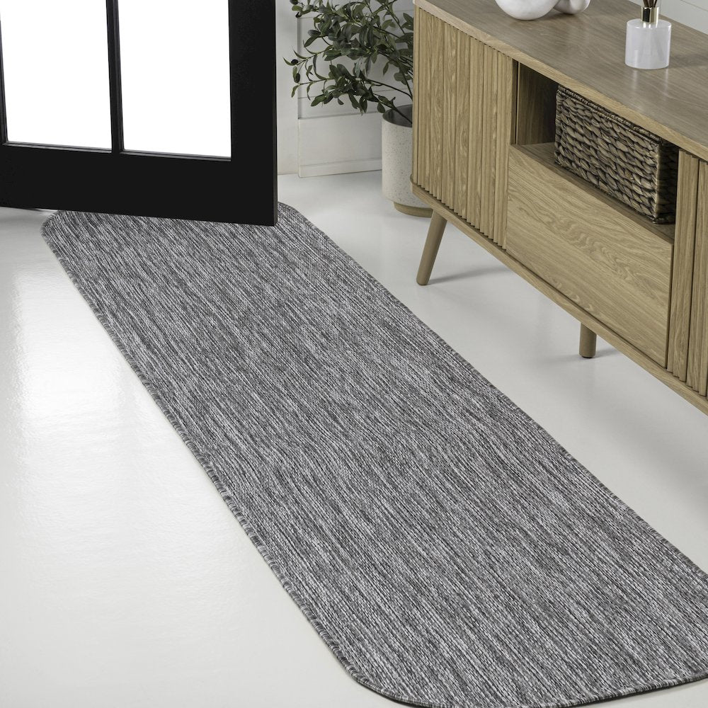 Radius Corner Solid Gray 2 ft. x 8 ft. Indoor/Outdoor Shaped Runner Rug