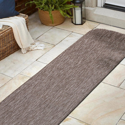 Radius Corner Solid Light Brown 2 ft. x 8 ft. Indoor/Outdoor Shaped Runner Rug