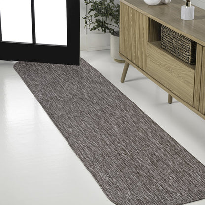 Radius Corner Solid Light Brown 2 ft. x 8 ft. Indoor/Outdoor Shaped Runner Rug