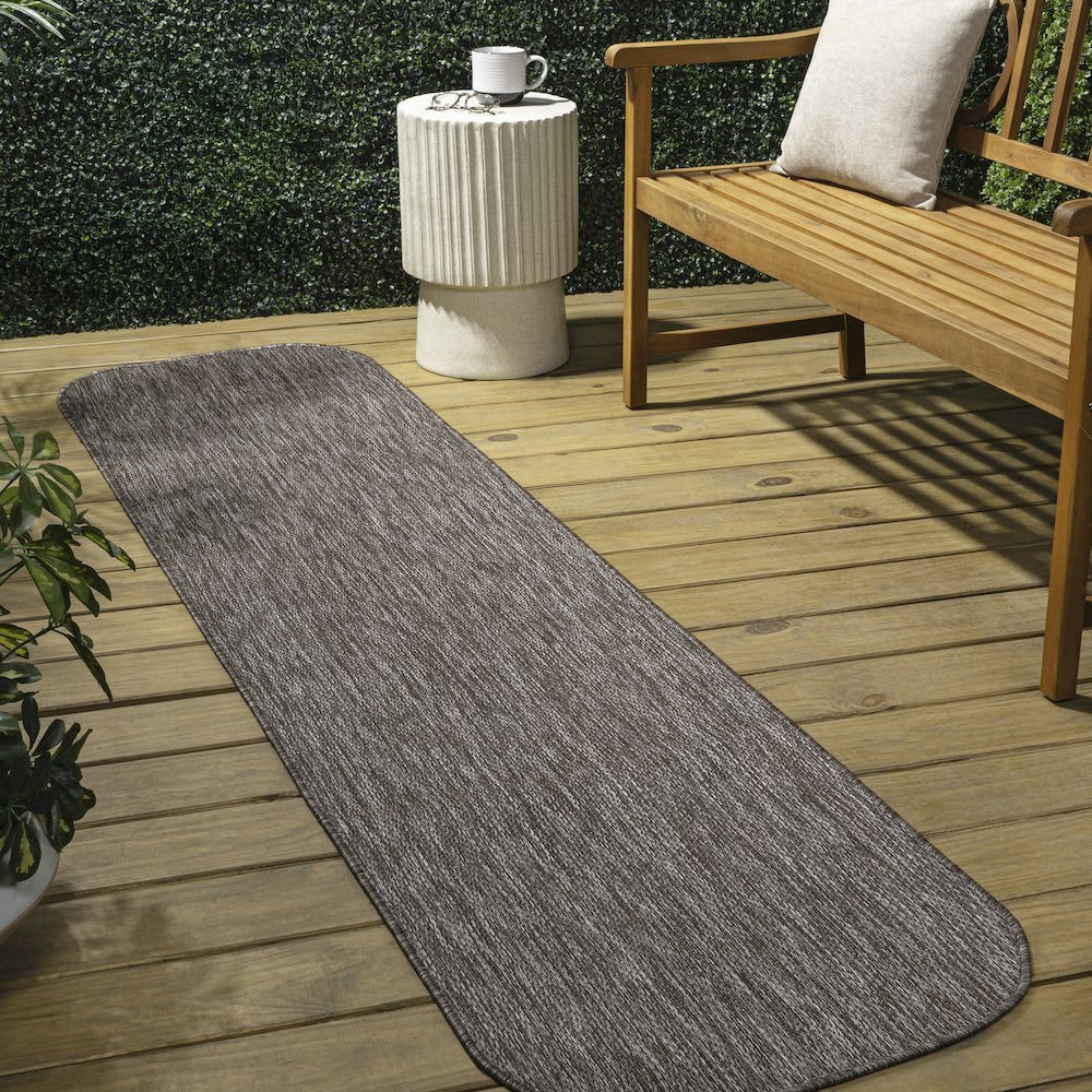 Radius Corner Solid Light Brown 2 ft. x 8 ft. Indoor/Outdoor Shaped Runner Rug