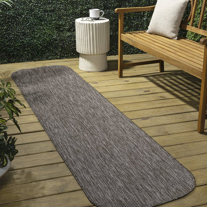 Radius Corner Solid Light Brown 2 ft. x 8 ft. Indoor/Outdoor Shaped Runner Rug