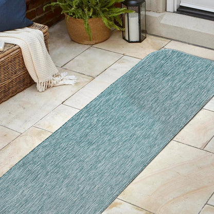 Radius Corner Solid Turquoise 2 ft. x 8 ft. Indoor/Outdoor Shaped Runner Rug