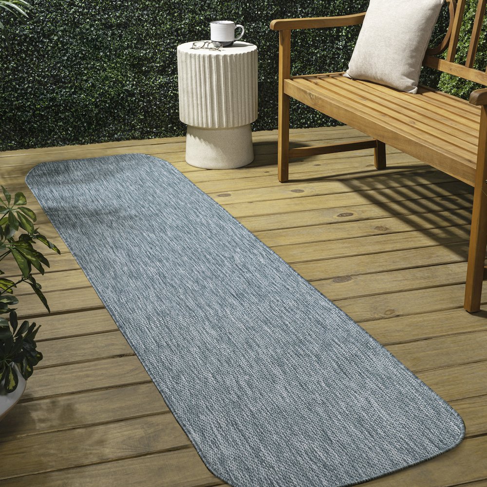 Radius Corner Solid Turquoise 2 ft. x 8 ft. Indoor/Outdoor Shaped Runner Rug