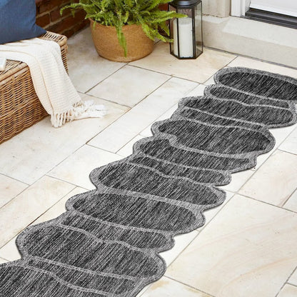 Dark Gray/Gray 2 ft. x 8 ft. Indoor/Outdoor Shaped Runner Rug