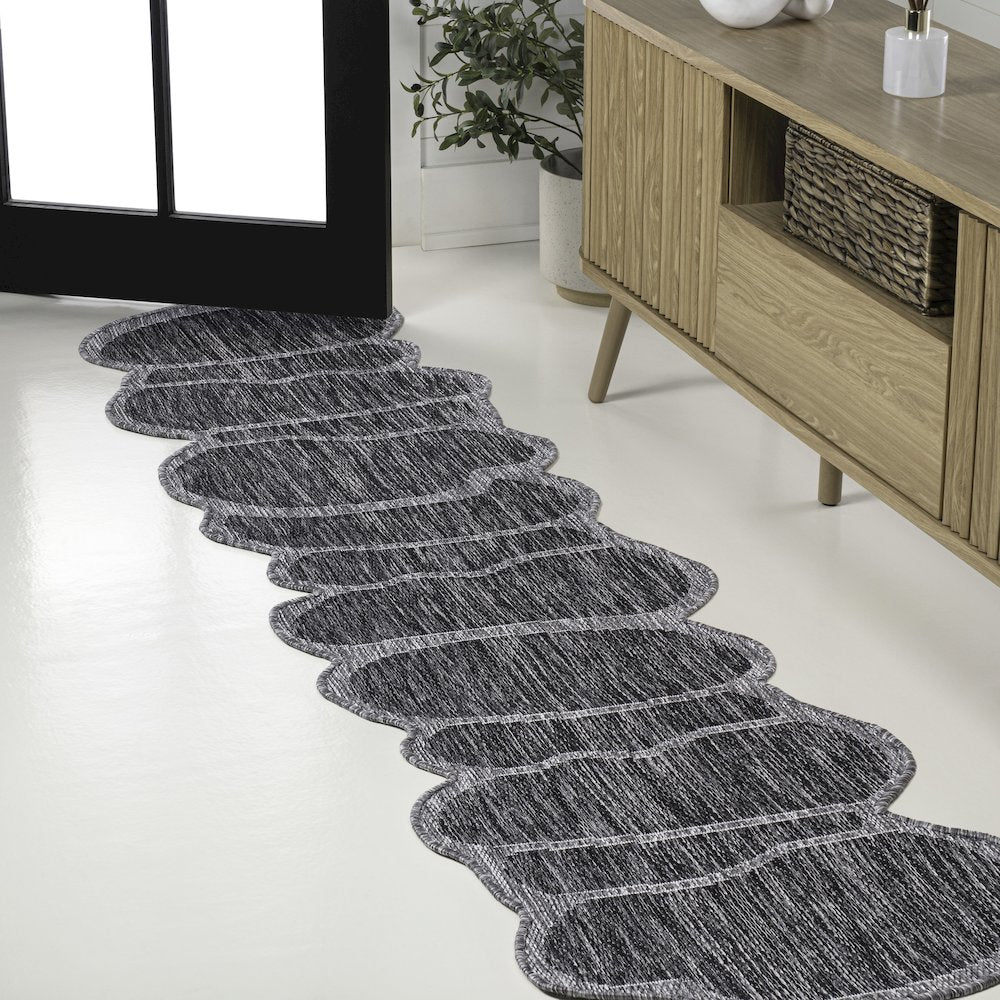 Dark Gray/Gray 2 ft. x 8 ft. Indoor/Outdoor Shaped Runner Rug