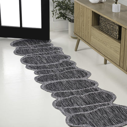 Dark Gray/Gray 2 ft. x 8 ft. Indoor/Outdoor Shaped Runner Rug