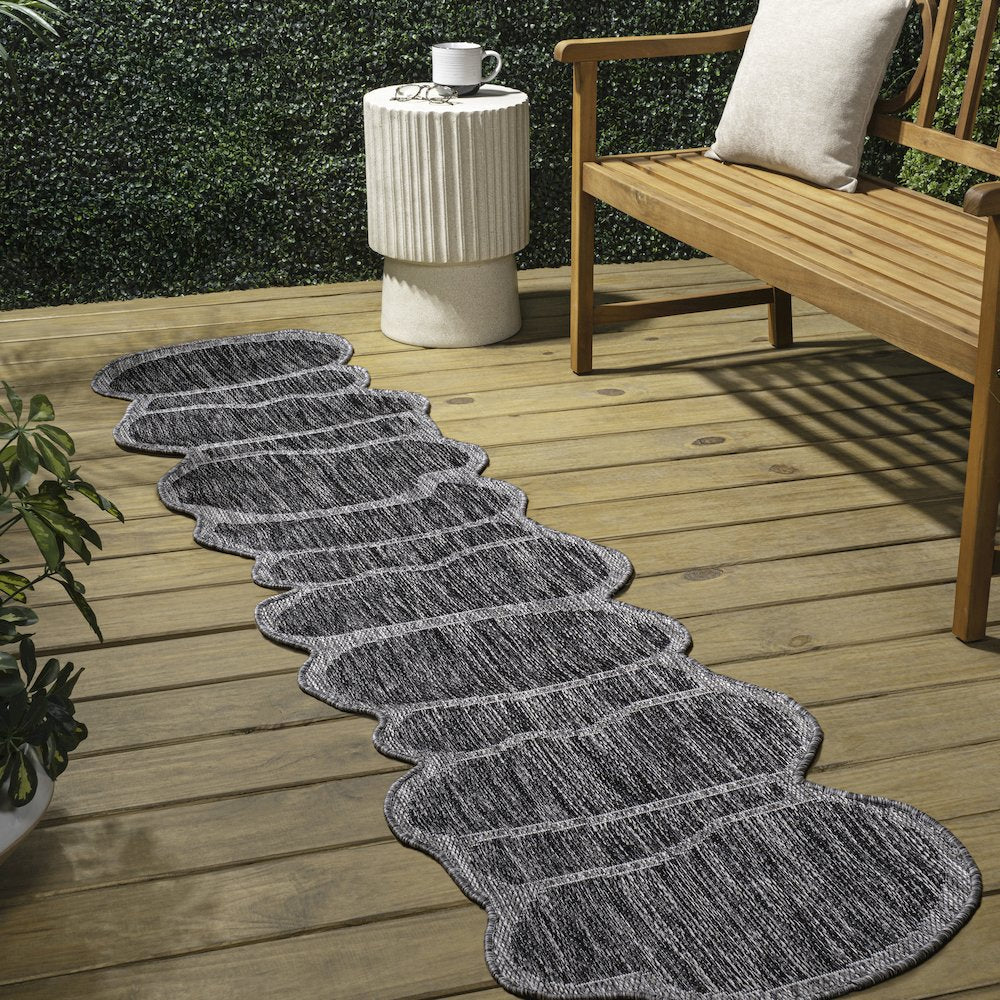 Dark Gray/Gray 2 ft. x 8 ft. Indoor/Outdoor Shaped Runner Rug