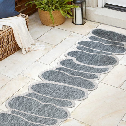 Blue/Cream 2 ft. x 8 ft. Indoor/Outdoor Shaped Runner Rug