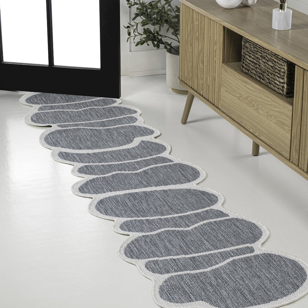 Blue/Cream 2 ft. x 8 ft. Indoor/Outdoor Shaped Runner Rug