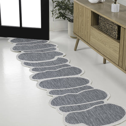Blue/Cream 2 ft. x 8 ft. Indoor/Outdoor Shaped Runner Rug
