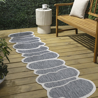Blue/Cream 2 ft. x 8 ft. Indoor/Outdoor Shaped Runner Rug