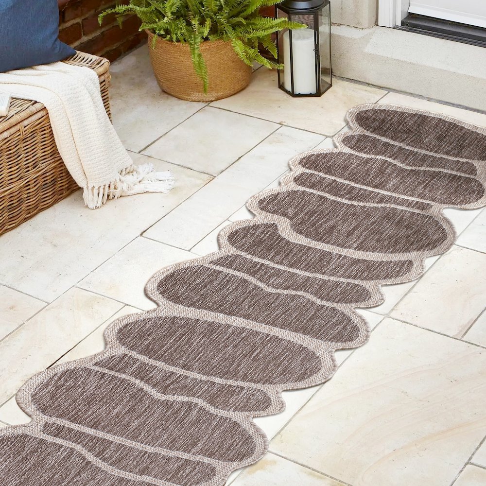 Light Brown/Beige 2 ft. x 8 ft. Indoor/Outdoor Shaped Runner Rug