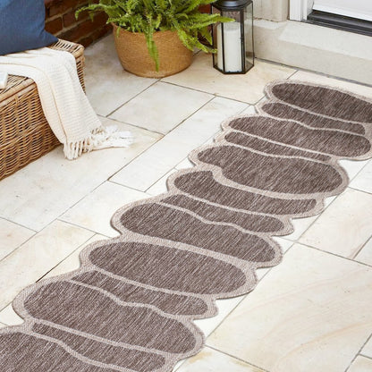 Light Brown/Beige 2 ft. x 8 ft. Indoor/Outdoor Shaped Runner Rug