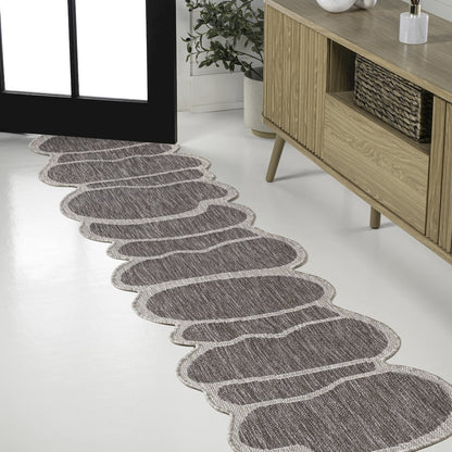 Light Brown/Beige 2 ft. x 8 ft. Indoor/Outdoor Shaped Runner Rug