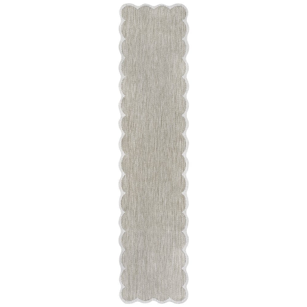 Two-Tone Scalloped Beige/Cream 2 ft. x 8 ft. Indoor/Outdoor Shaped Runner Rug