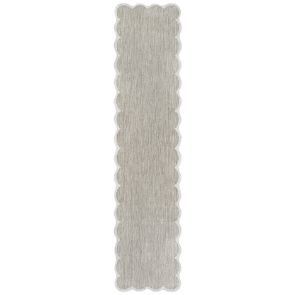 Two-Tone Scalloped Beige/Cream 2 ft. x 8 ft. Indoor/Outdoor Shaped Runner Rug