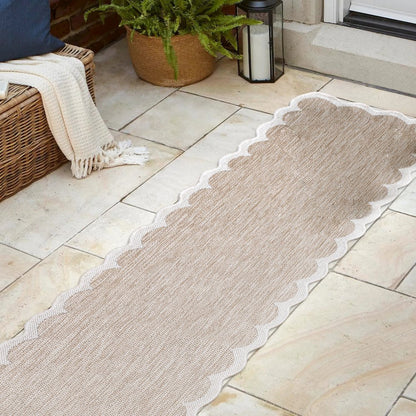 Two-Tone Scalloped Beige/Cream 2 ft. x 8 ft. Indoor/Outdoor Shaped Runner Rug