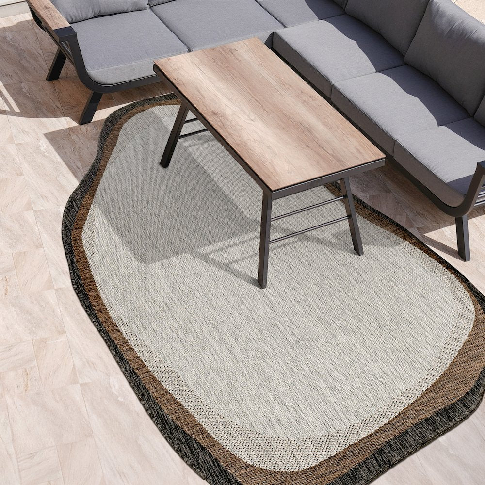 Gray/Black 4 ft. x 6 ft. Indoor/Outdoor Shaped Area Rug