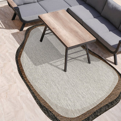 Gray/Black 4 ft. x 6 ft. Indoor/Outdoor Shaped Area Rug