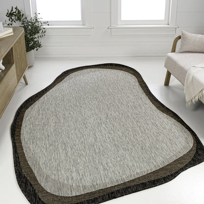 Gray/Black 4 ft. x 6 ft. Indoor/Outdoor Shaped Area Rug