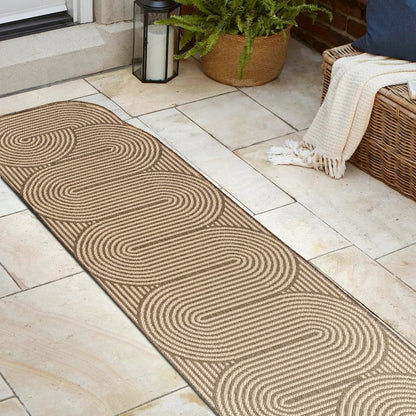 Beige/Brown 2 ft. x 8 ft. Indoor/Outdoor Shaped Runner Rug