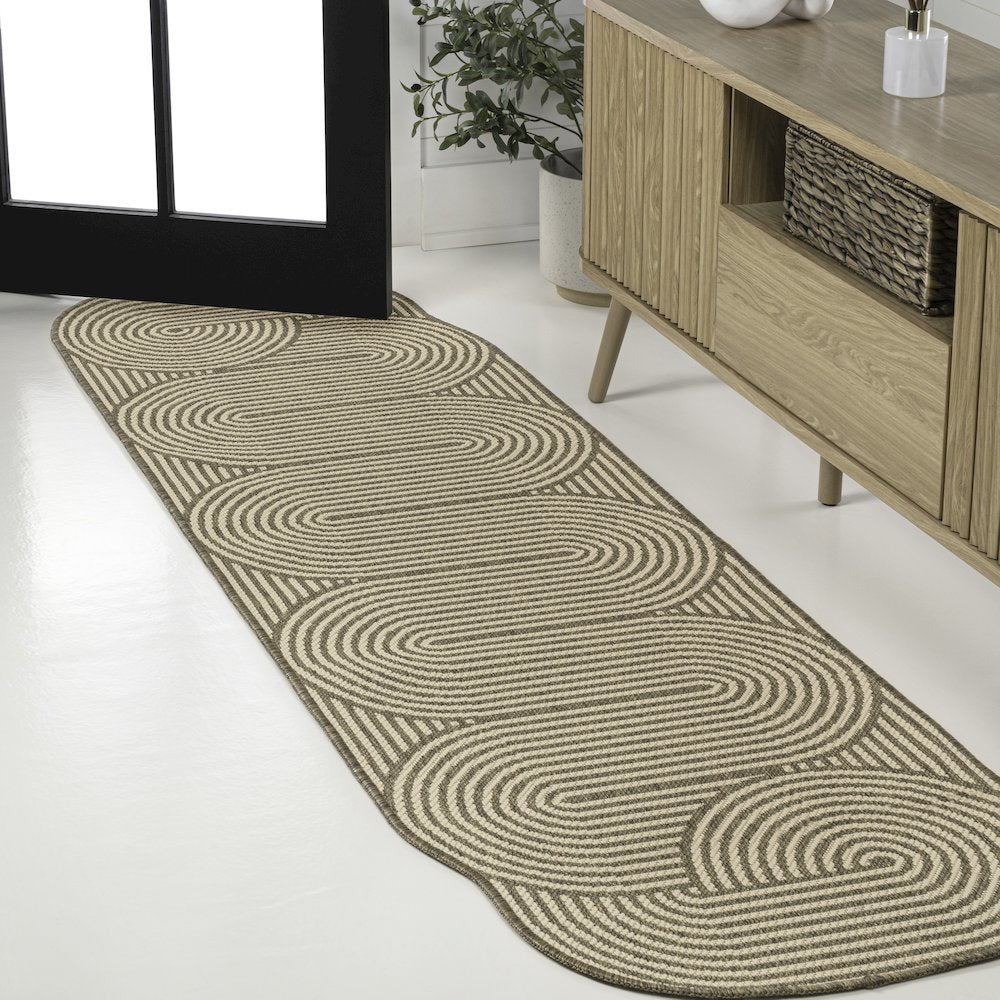 Beige/Brown 2 ft. x 8 ft. Indoor/Outdoor Shaped Runner Rug