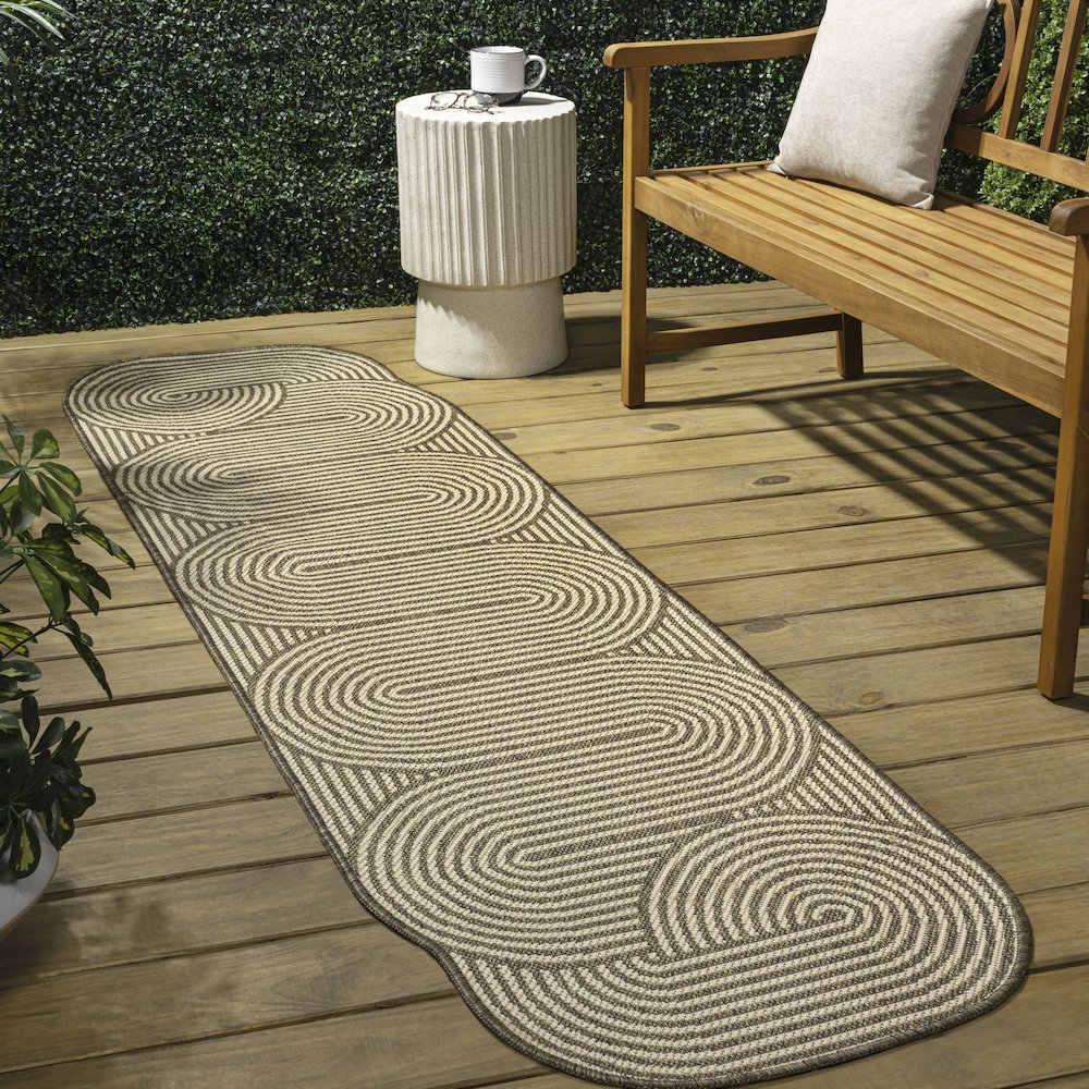 Beige/Brown 2 ft. x 8 ft. Indoor/Outdoor Shaped Runner Rug