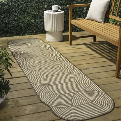 Beige/Brown 2 ft. x 8 ft. Indoor/Outdoor Shaped Runner Rug