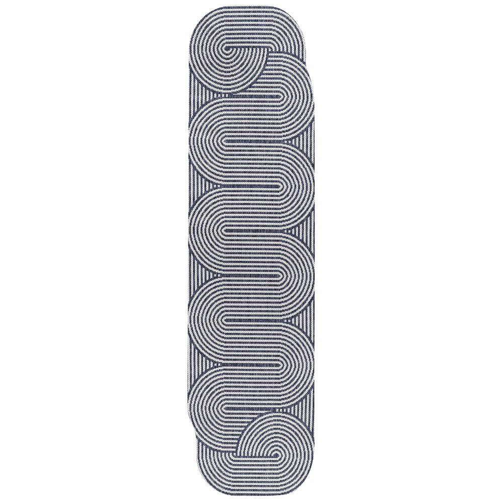 Cream/Navy 2 ft. x 8 ft. Indoor/Outdoor Shaped Runner Rug