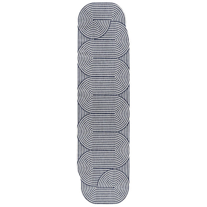 Cream/Navy 2 ft. x 8 ft. Indoor/Outdoor Shaped Runner Rug