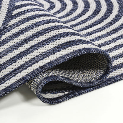 Cream/Navy 2 ft. x 8 ft. Indoor/Outdoor Shaped Runner Rug