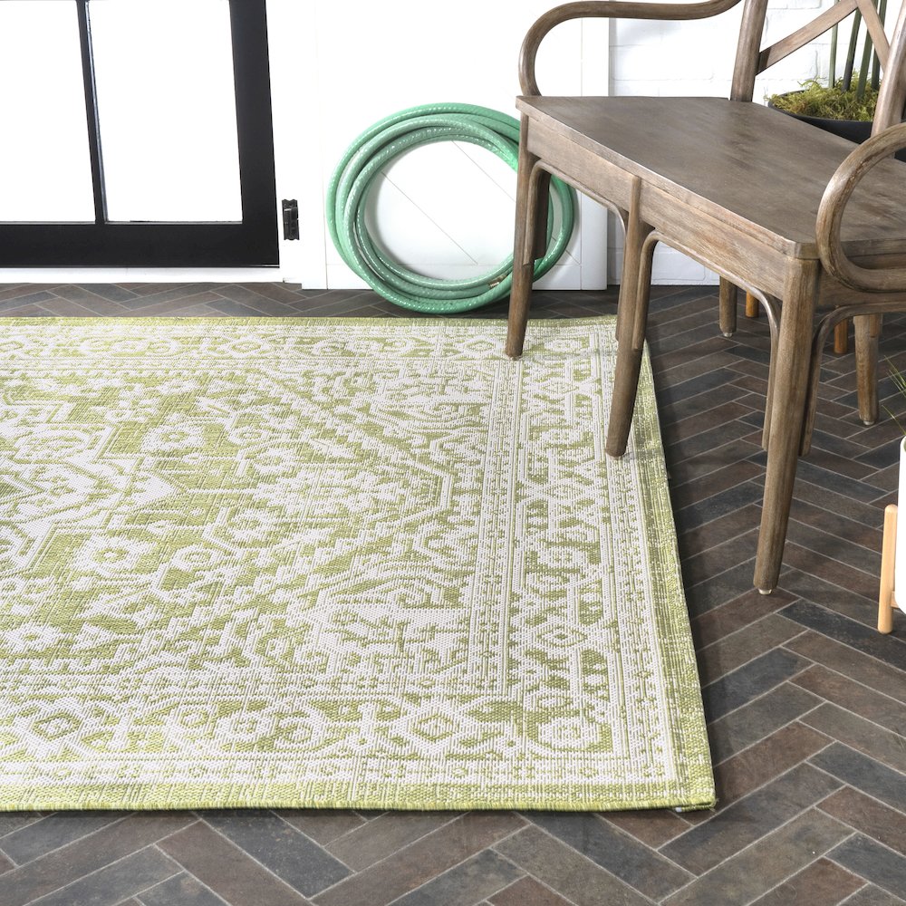 Sinjuri Medallion Textured Weave Indoor/Outdoor Area Rug