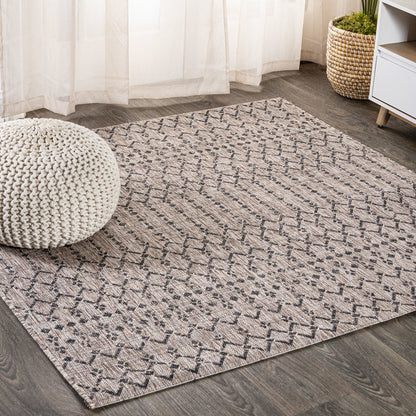 Ourika Moroccan Geometric Textured Weave Indoor/Outdoor Square Rug