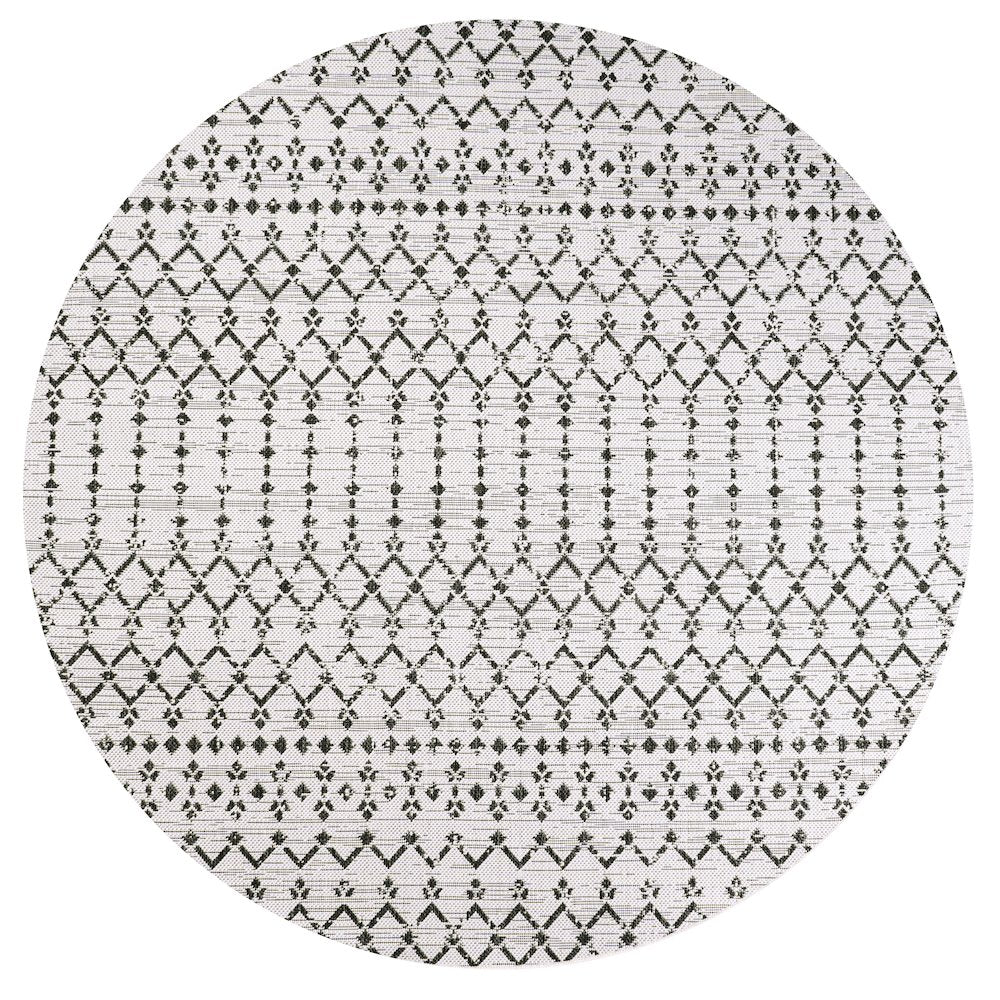 Ourika Moroccan Geometric Textured Weave Indoor/Outdoor Round Rug