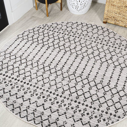 Ourika Moroccan Geometric Textured Weave Indoor/Outdoor Round Rug