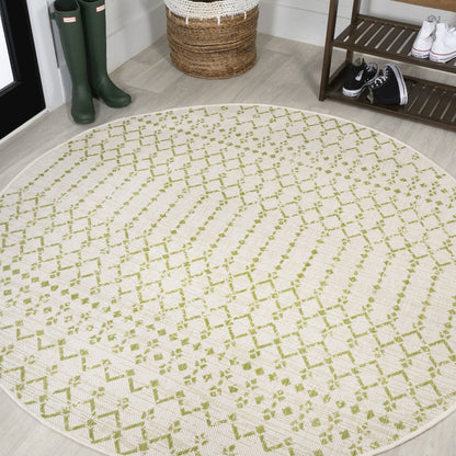 Ourika Moroccan Geometric Textured Weave Indoor/Outdoor Round Rug