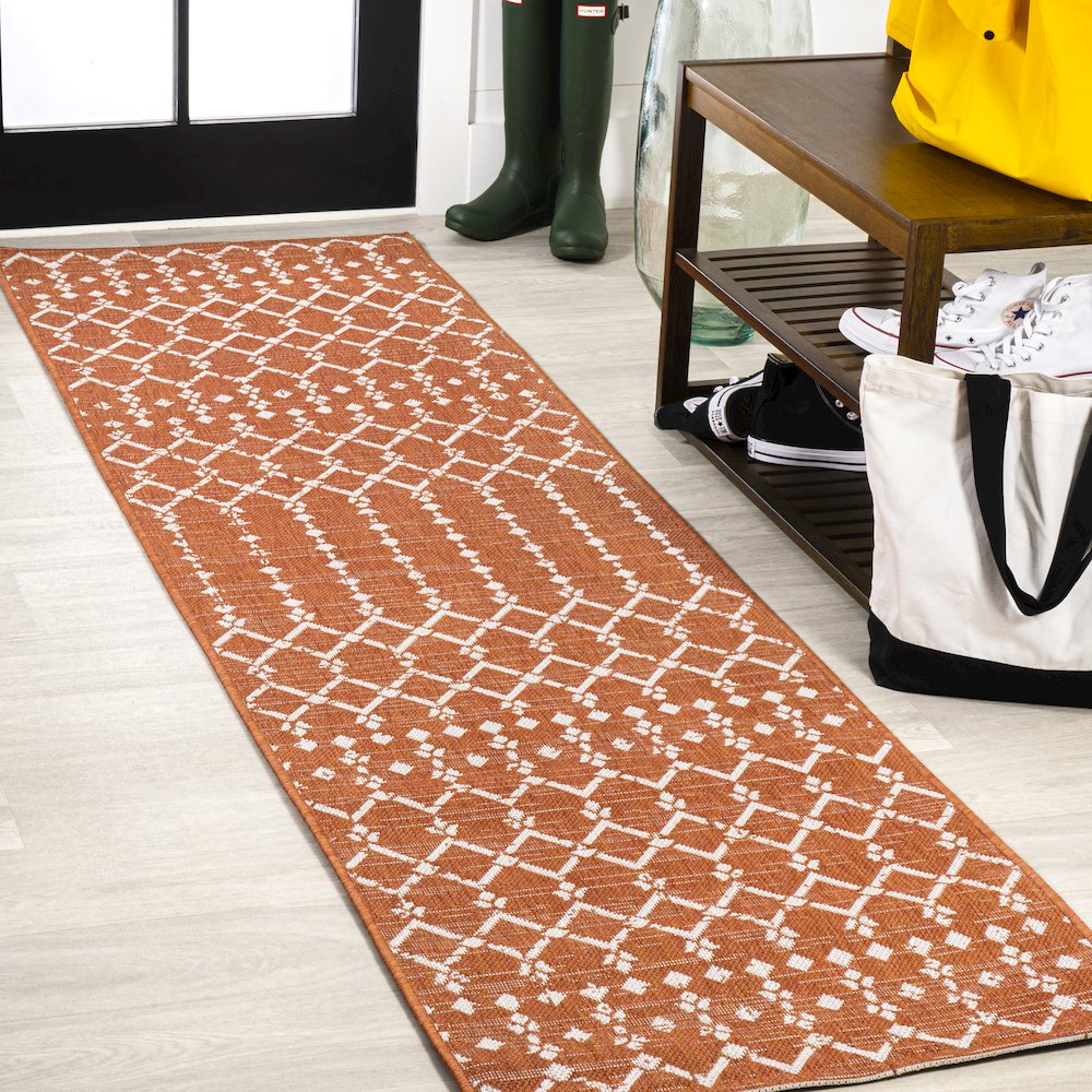 Ourika Moroccan Geometric Textured Weave Indoor/Outdoor Runner Rug