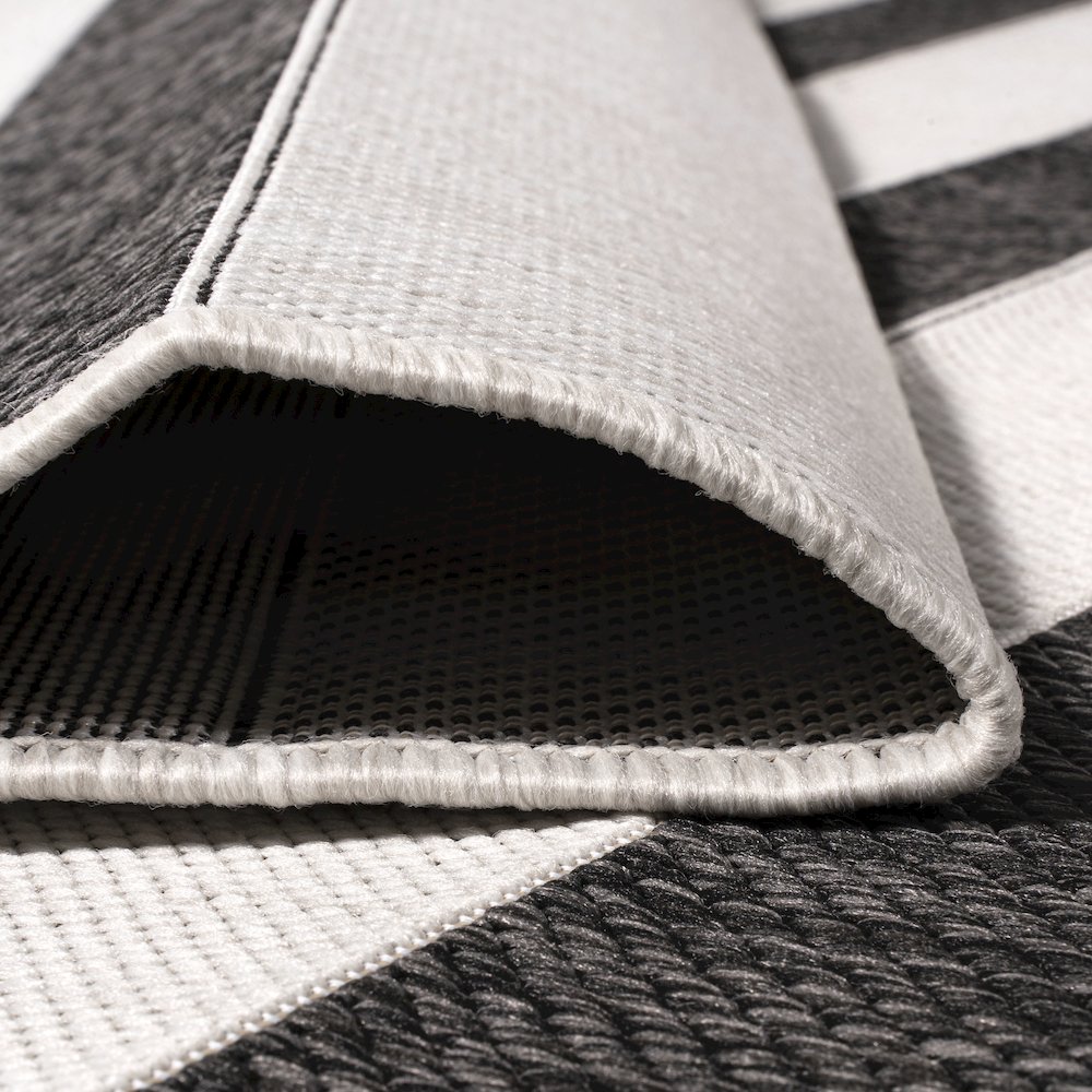 Aveiro Wide Stripe Black/Cream 5' Octagon Indoor/Outdoor Area Rug
