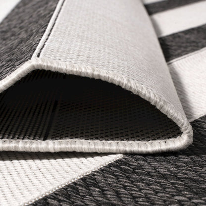 Aveiro Wide Stripe Black/Cream 5' Octagon Indoor/Outdoor Area Rug