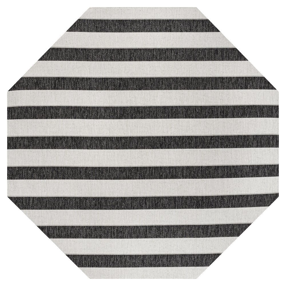 Aveiro Wide Stripe Black/Cream 5' Octagon Indoor/Outdoor Area Rug