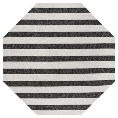 Aveiro Wide Stripe Black/Cream 5' Octagon Indoor/Outdoor Area Rug