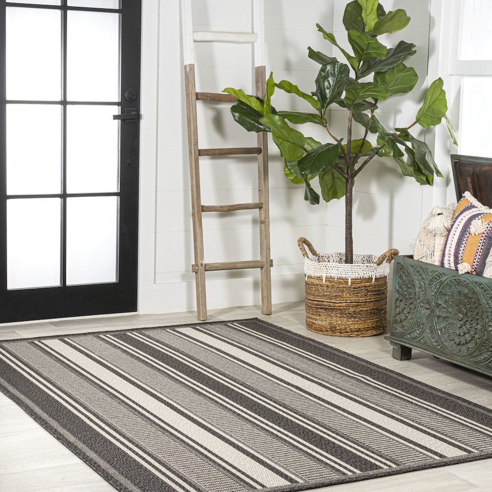 Haynes Modern Double Stripe Indoor/Outdoor Area Rug