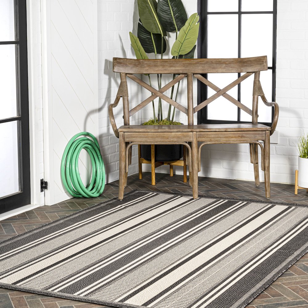 Haynes Modern Double Stripe Indoor/Outdoor Area Rug