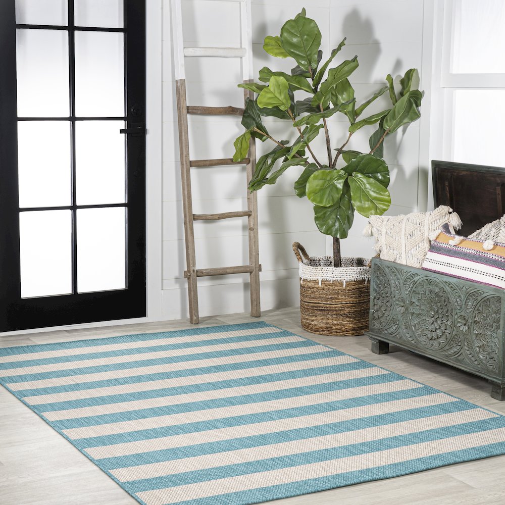 Negril Two Tone Wide Stripe Indoor/Outdoor Area Rug