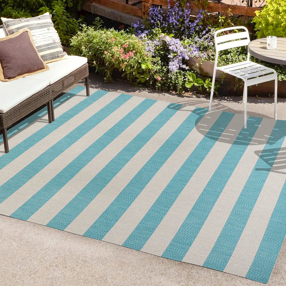 Negril Two Tone Wide Stripe Indoor/Outdoor Area Rug