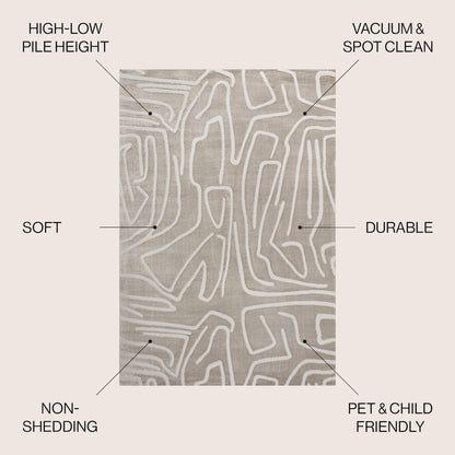 Alcina Modern Scandinavian Graphic Lines High-Low Area Rug